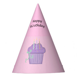 Purple Cupcakes With Birthday Candles Party Hat