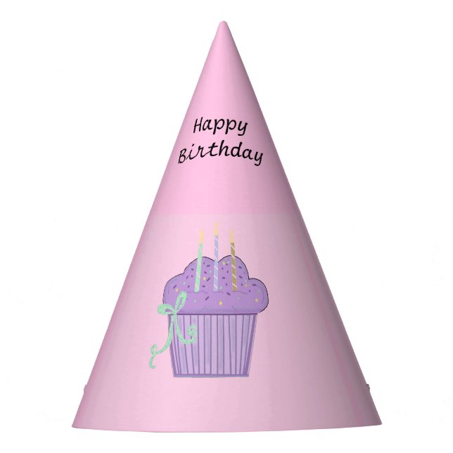 Purple Cupcakes With Birthday Candles Party Hat (Front)