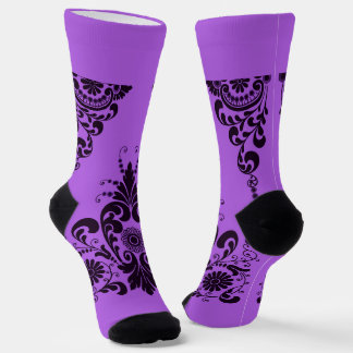 purple curlicues print socks