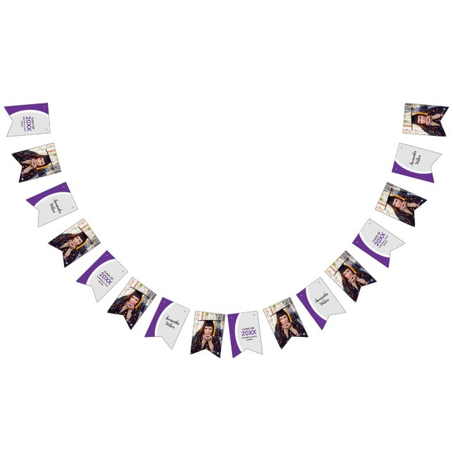 Purple Curved Frame Photo Graduation Bunting Flags (All)