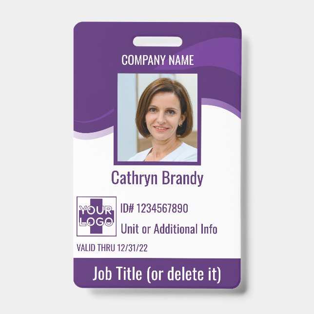 Purple custom Employee Security Id, logo, Bar Code Badge (Front)