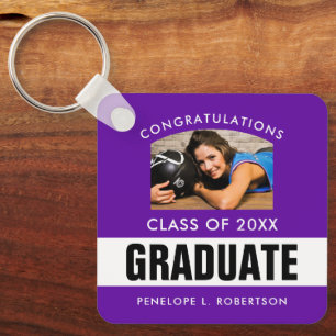 Purple Custom Graduation Photo Keychain
