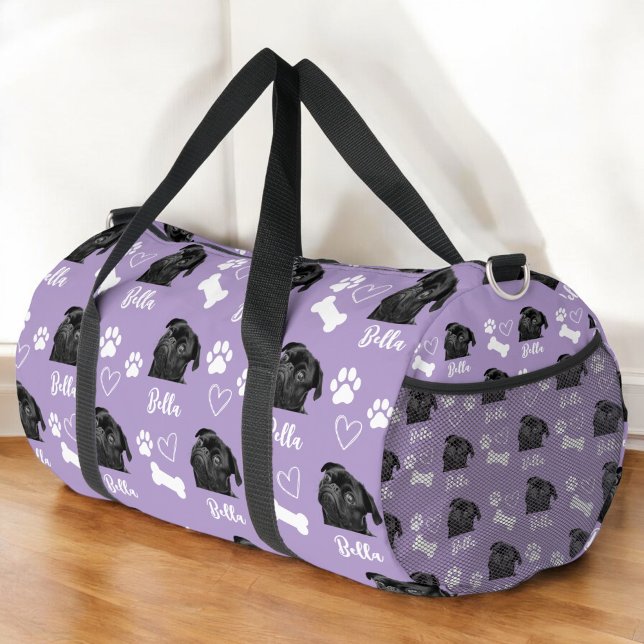 Purple Custom Love Paw Print Dog Lover Pet Photo Duffle Bag (Creator Uploaded)