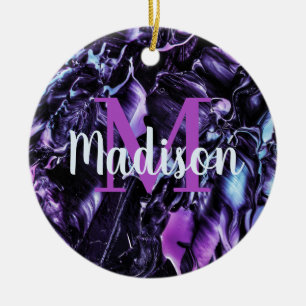 Purple Custom Marble Name Gift Personalized Ceramic Ornament