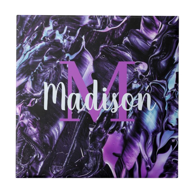 Purple Custom Marble Name Gift Personalized Tile (Front)