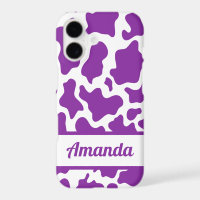 Purple Custom Name Cow Print Pattern