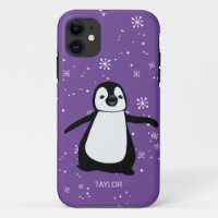 Purple Custom Name Cute Penguin Snow