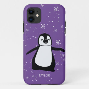 Purple Custom Name Cute Penguin Snow Case-Mate iPhone Case