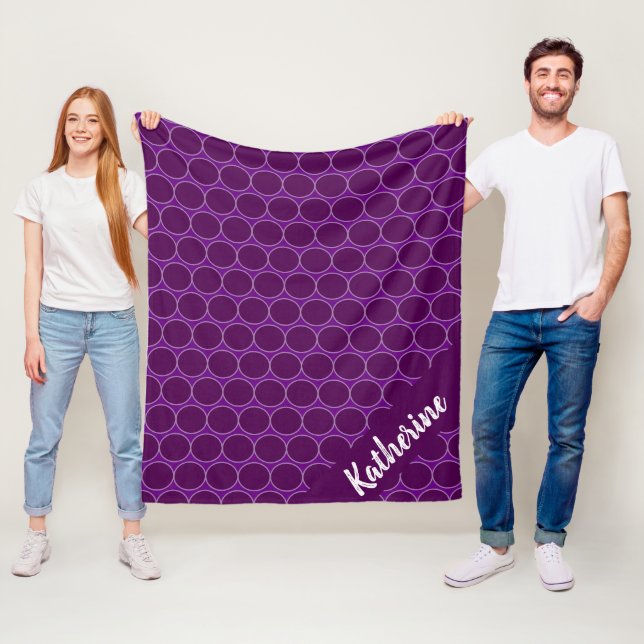 Purple Custom Name Polka Dots Fleece Blanket (In Situ)