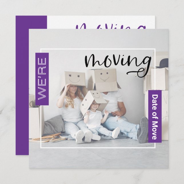 Purple Custom Photo Moving Announcement Card (Front/Back)
