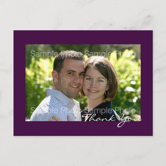 Purple Custom Photo Wedding Thank You PostCards (Front)