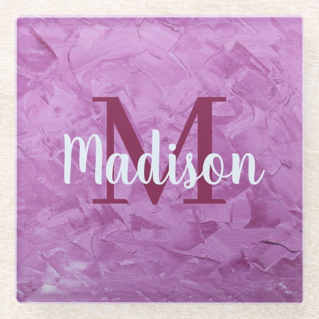 Purple Custom Pillow Monogram Personalized Glass Coaster (Front)