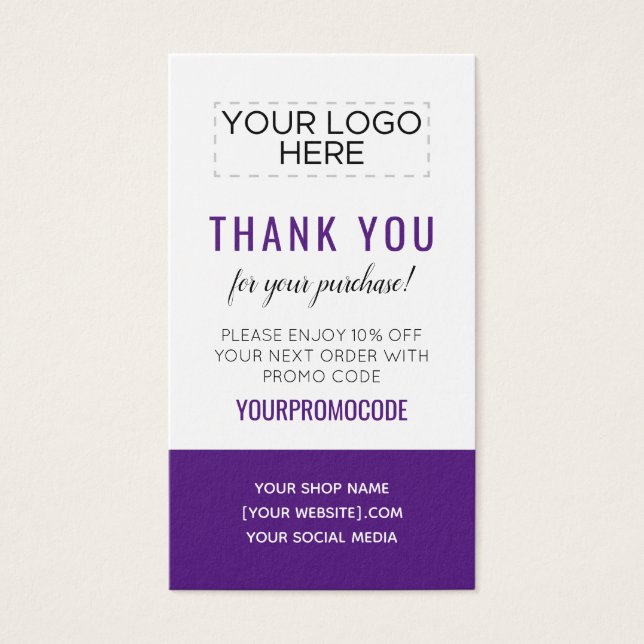 Purple Custom Promo Code Discount Card (Front)