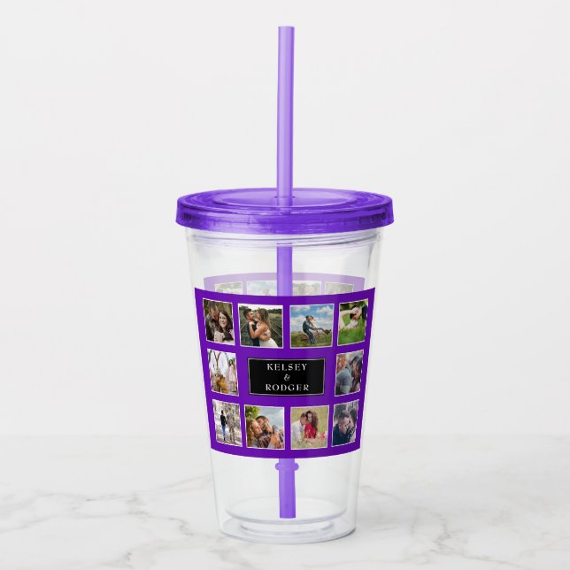 Purple Custom Wedding Photo Collage Acrylic Tumbler (Front)