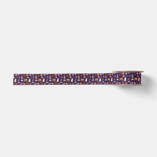 purple cute cat pattern design for cat lovers- satin ribbon (Front)