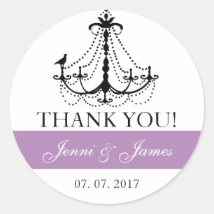 Purple Cute Chandelier Wedding Favour Thank You Classic Round Sticker