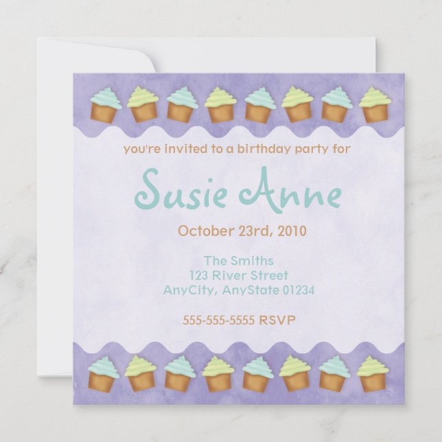 Purple Cute Cupcakes Invitation (Front)