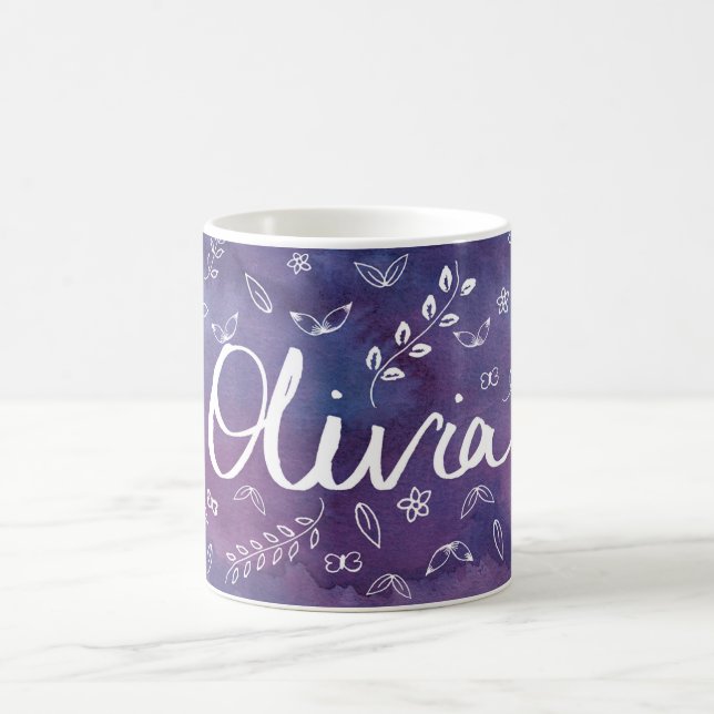 Purple Cute Floral Name Personalized Mug (Center)