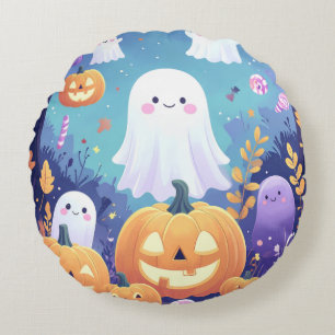 Purple Cute Halloween Round Pillow