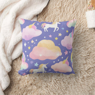 Purple Cute Rainbow unicorn birthday girls kids Throw Pillow