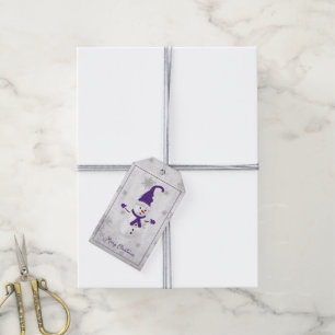 Purple Cute Snowman Holiday Gift Tag