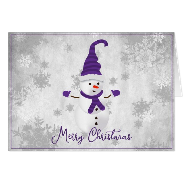 Purple Cute Snowman Holiday Greeting Card (Front Horizontal)