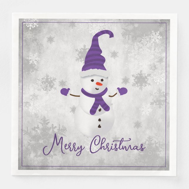 Purple Cute Snowman Holiday Paper Napkin (Front)