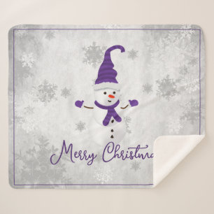 Purple Cute Snowman Holiday Sherpa Blanket