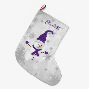 Purple Cute Snowman Holiday Stocking