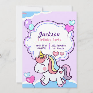 Purple Cute Unicorn Invitation Anniversaire