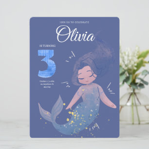 Purple Cute Watercolor Mermaid Birthday Invitation