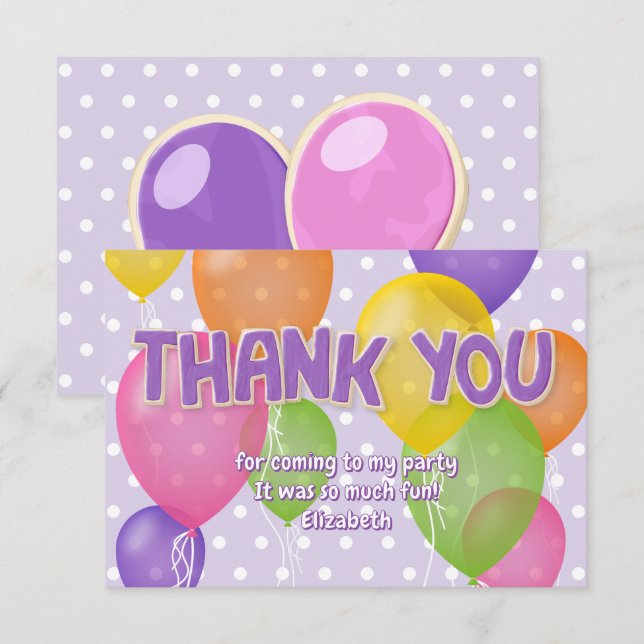 purple cutout cookies balloons birthday thank you (Front/Back)