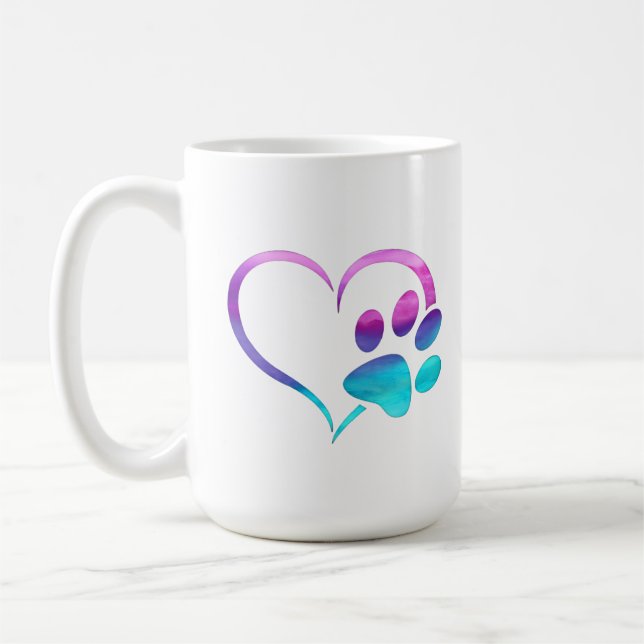 Purple Cyan Dog paw Print Heart  Coffee Mug (Left)