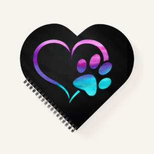 Purple Cyan Dog paw Print Heart Notebook