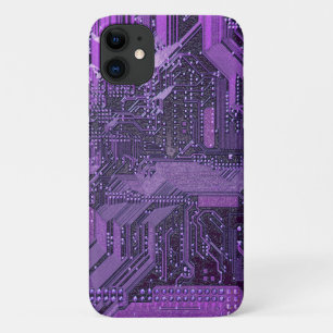 Purple Cyber Circuit Board Tech Art Electronics iPhone 11 Case