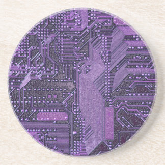 Purple Cyber Circuit Board Tech Art Electronics Coaster