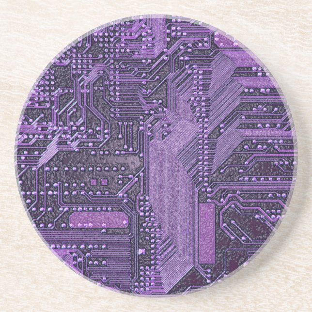 Purple Cyber Circuit Board Tech Art Electronics Coaster (Front)