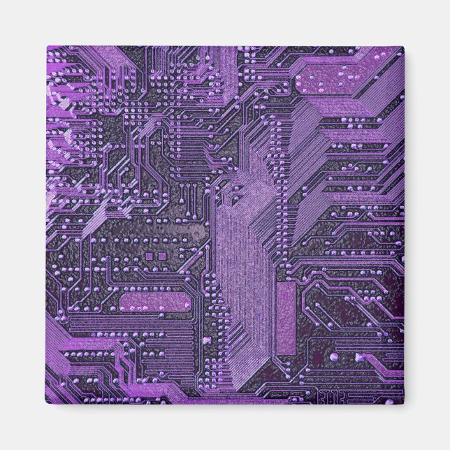 Purple Cyber Circuit Board Tech Art Electronics Magnet (Front)