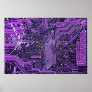 Purple Cyber Circuit Board Tech Electronics Poster
