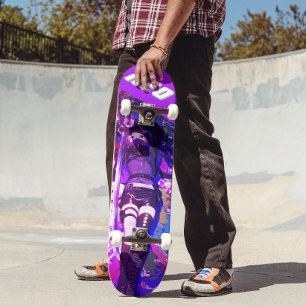 Purple Cyberpunk Anime Girl Ninja Kunoichi Skateboard