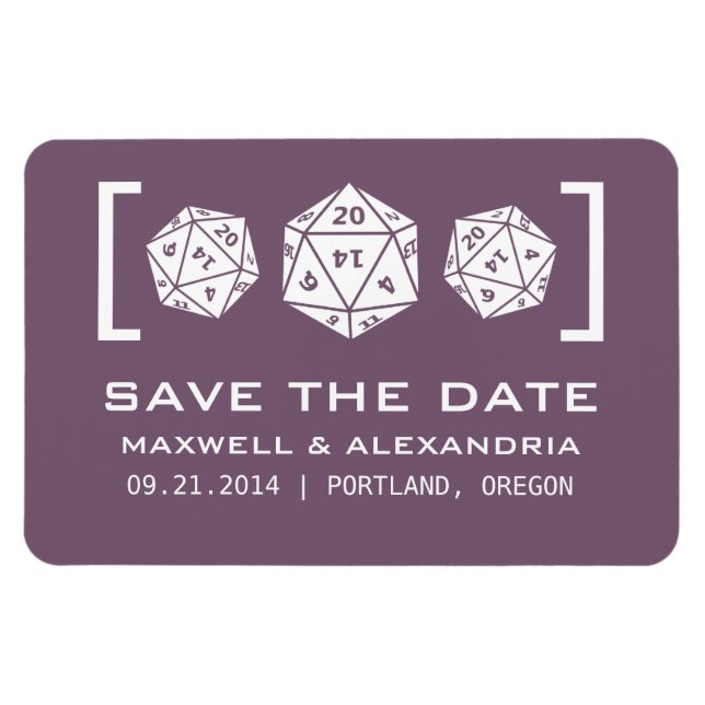 Purple D20 Dice Gamer Save the Date Magnet (Horizontal)