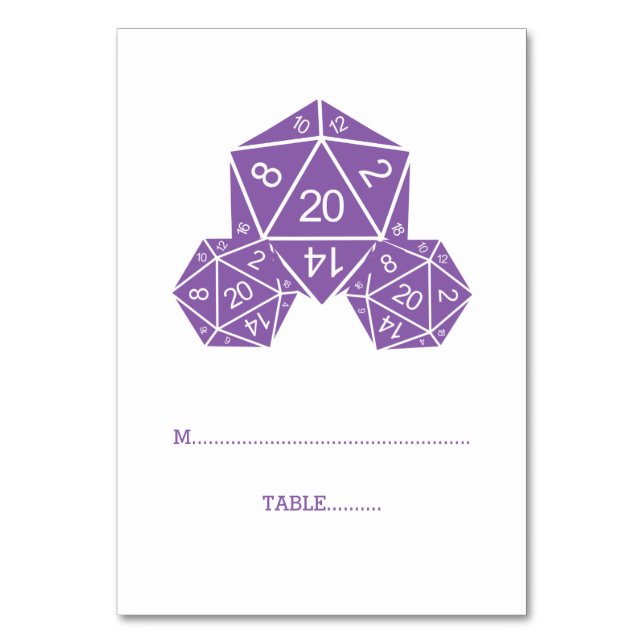 Purple D20 Dice Place Card (Front)