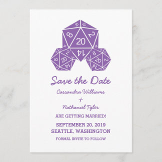 Purple D20 Dice Save the Date Invite