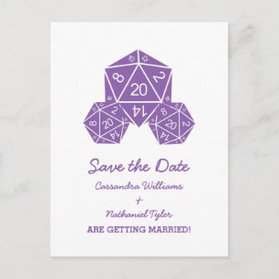 Purple D20 Dice Save the Date Postcard