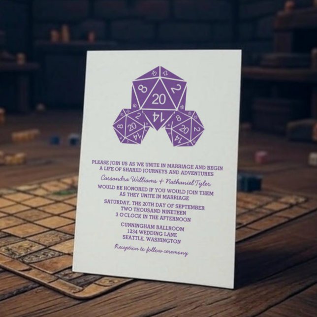 Purple D20 Dice Wedding Invite (Purple D20 Dice Wedding Invite)