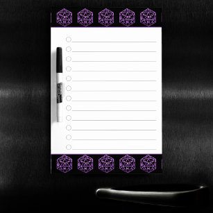 Purple D20 Pattern   RPG Tabletop Dice Checklist Dry Erase Board