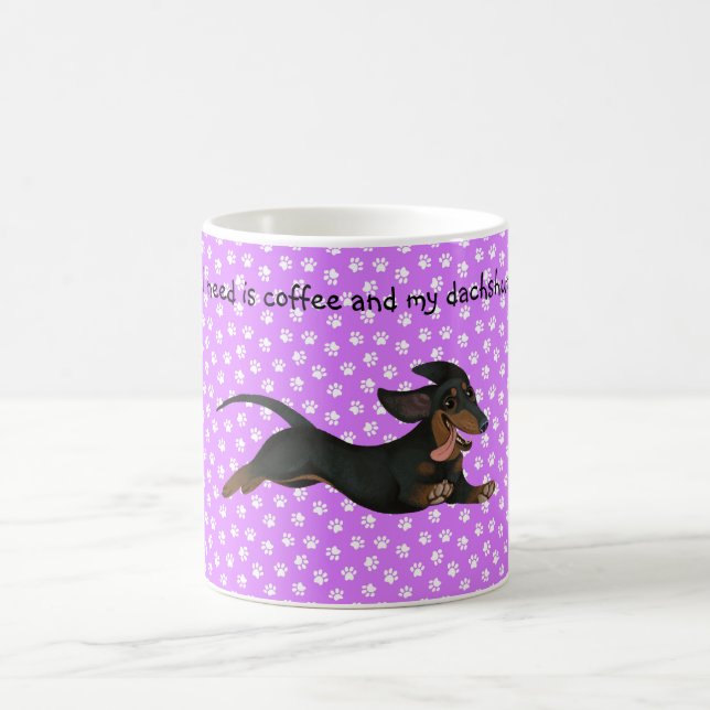 Purple Dachshund Coffee Mug Paw Print Pattern (Center)