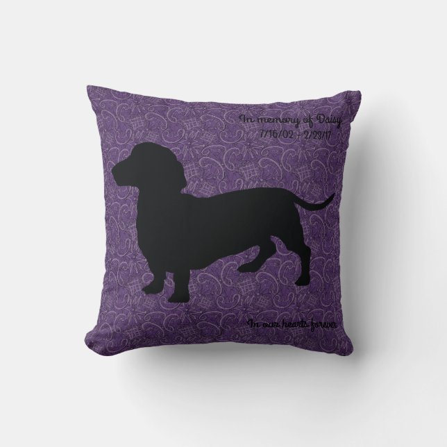 Purple Dachshund In Memory Of Pillow (Front)