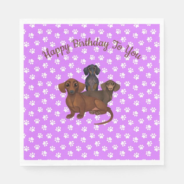 Purple Dachshund Paper Party Napkins (Front)