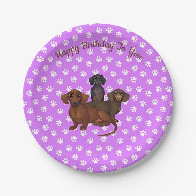 Purple Dachshund Party Plates (Front)